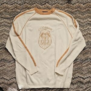 Phat Farm Men's White and Brown Crewneck Sweater
